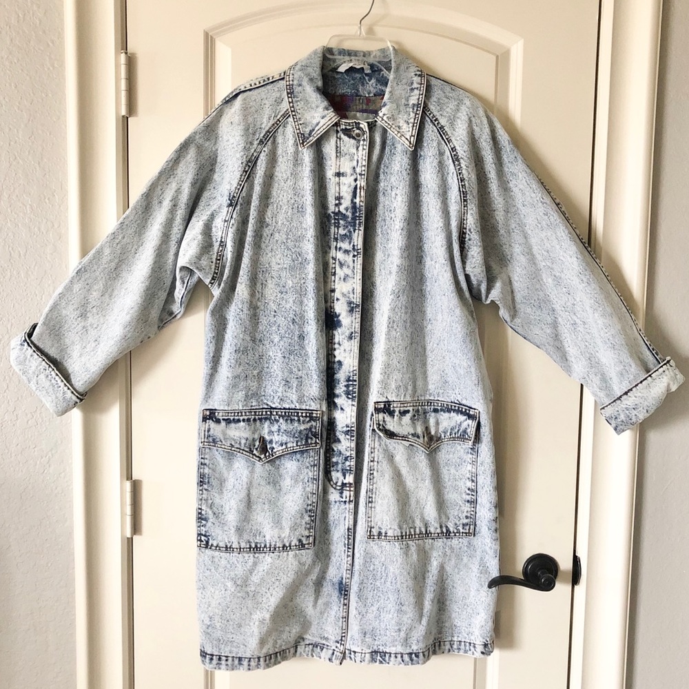 Gitano Vintage 80s Longline Acid Wash Jean Jacket Duster Coat Oversized M